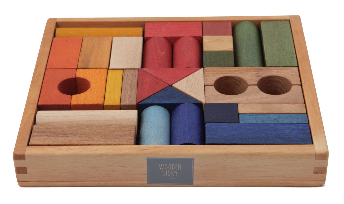 Дървена детска играчка 30 блокчета в кутия дъга Wooden Story