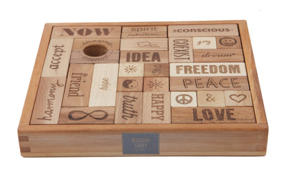Wooden Blocks in a Box, 30 pcs, Warm Shades - Wooden Story