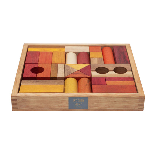 Дървена играчка 30 блокчета в кутия топли Wooden Story