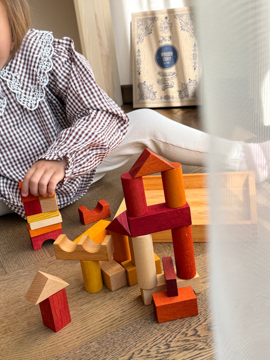 Wooden Blocks in a Box, 30 pcs, Warm Shades - Wooden Story
