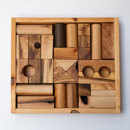 Wooden Blocks in a Box, 30 pcs, Warm Shades - Wooden Story