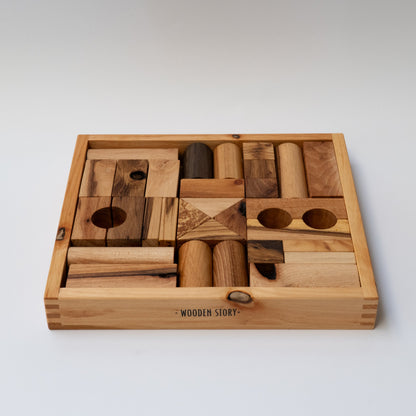 Wooden Blocks in a Box, 30 pcs, Warm Shades - Wooden Story